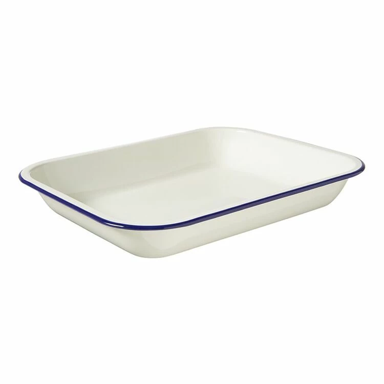 Wiltshire Enamel Oblong Baking Dish 2.5L Blue Rim 1 Wiltshire Enamel Oblong Baking Dish 2.5L Blue Rim