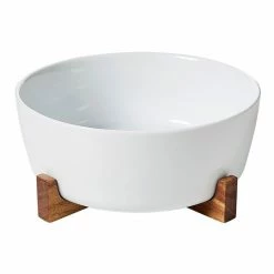Soren Acacia Large Ceramic Bowl With Stand