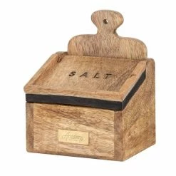Academy James Salt Box With Spoon Natural/Black/Gold 15x10x10cm