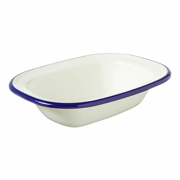 Wiltshire Enamel Oblong Pie Dish 200mL Blue Rim 1 Wiltshire Enamel Oblong Pie Dish 200mL Blue Rim