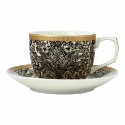 Casa Domani William Morris Cup & Saucer 240mL Black Seaweed Gift Boxed